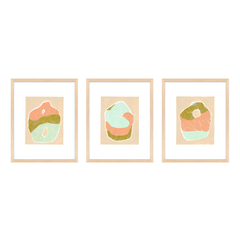 Chanikya " Undulations " by Andrea Stokes 3 - Pieces Painting Print, Maple Wood,  25" H x 60" W  x 1.25" D 