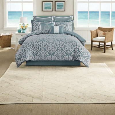 Luxurious Jacquard Bedding Sets, Polyester Aqua Silver, Year-round Elegance