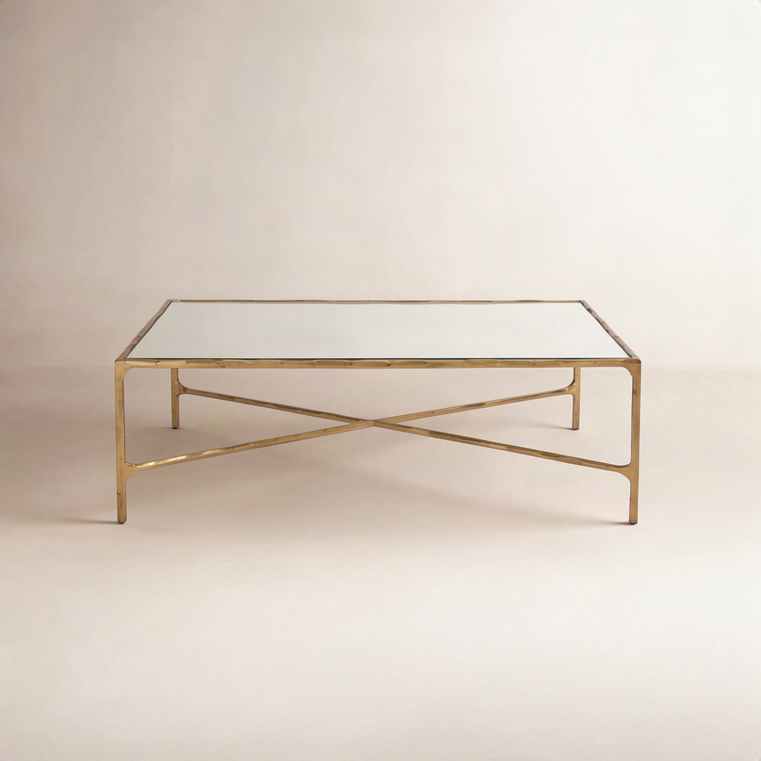 Evelynn 48" Coffee Table, Brass, Clear
