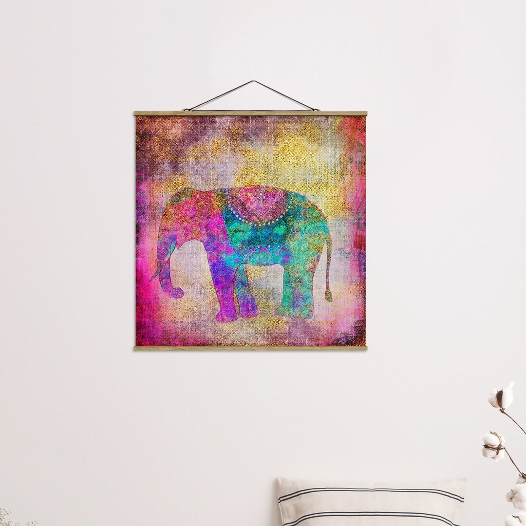 Stoffbild Bunte Collage Indischer Elefant