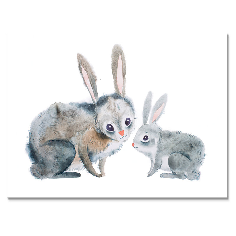 Mère lapin et bébé lapin - peinture sur toile, H 30 po x l 40 po, Toile tendue