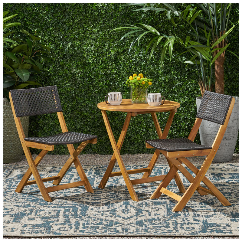 Ensemble de bistro charmant en bois d'acacia avec fonction pliable et design élégant 2 chaises + 1 table, Brun / noir