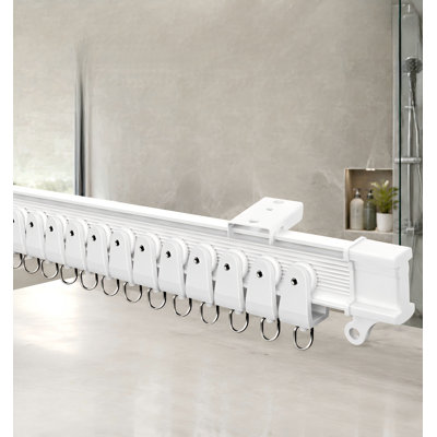 This white extra-long flexible bendable curtain track measures 16.4FT (5M) and combines PVC with stainless steel; smooth-sliding rollers support curved spaces, RV privacy, room dividers, and shower curtains.