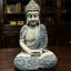 Statue de Bouddha en résine résistante aux intempéries de 16 po avec décor floral bleu pour décor zen extérieur et intérieur