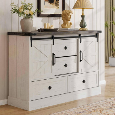Commode 45 po à 4 tiroirs avec portes de grange coulissantes Farmhouse