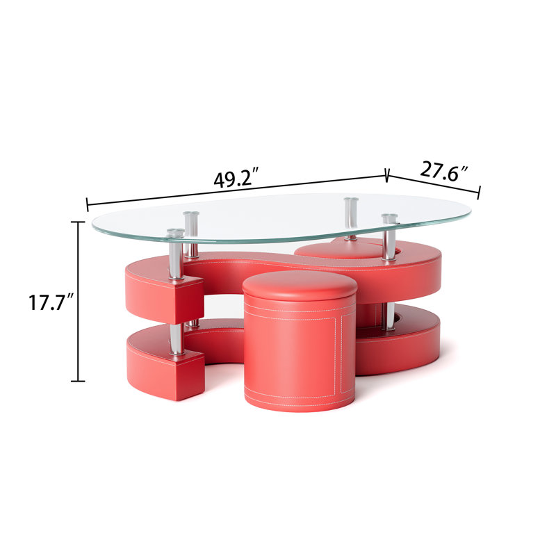 Addaly Glass Top Coffee Table, Red