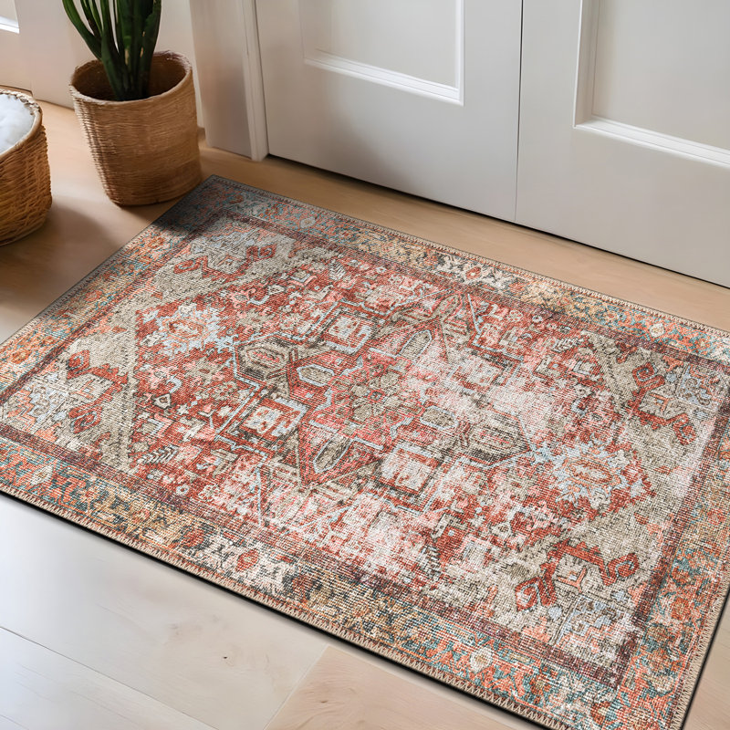 Tapis vintage antidérapant lavable à la machine Boho, Rectangulaire 2 pi x 3 pi
