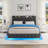 Modern Queen Bed Frame with Headboard, Upholstered Wingback Platform Bed With LED Lights, Charging Port, Fabric Floating Bed With Storage