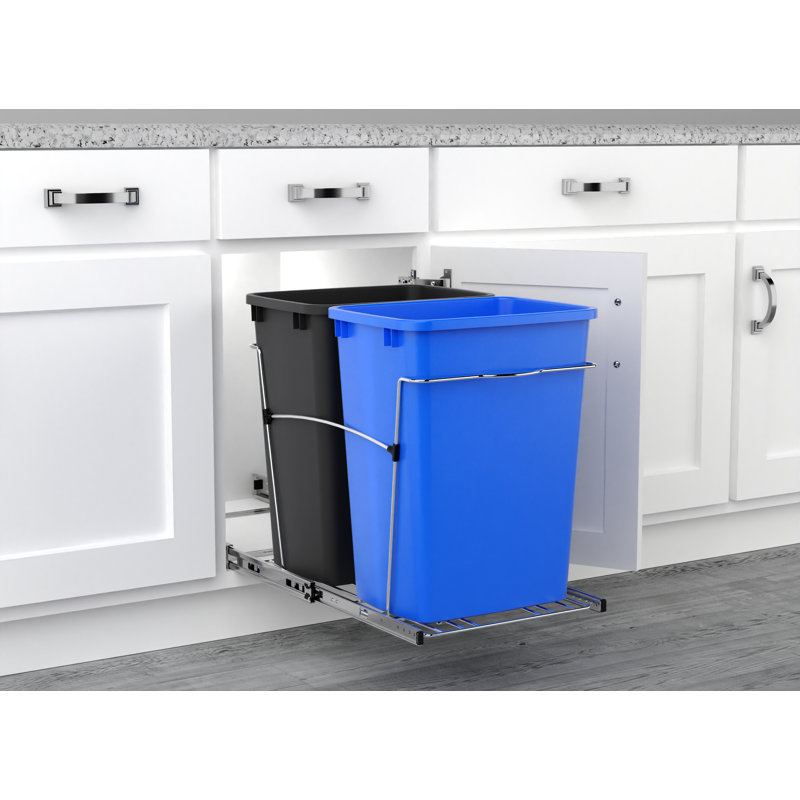 Poubelle coulissante double Rev-A-Shelf pour la cuisine , Bleu / Noir, 35 pintes
