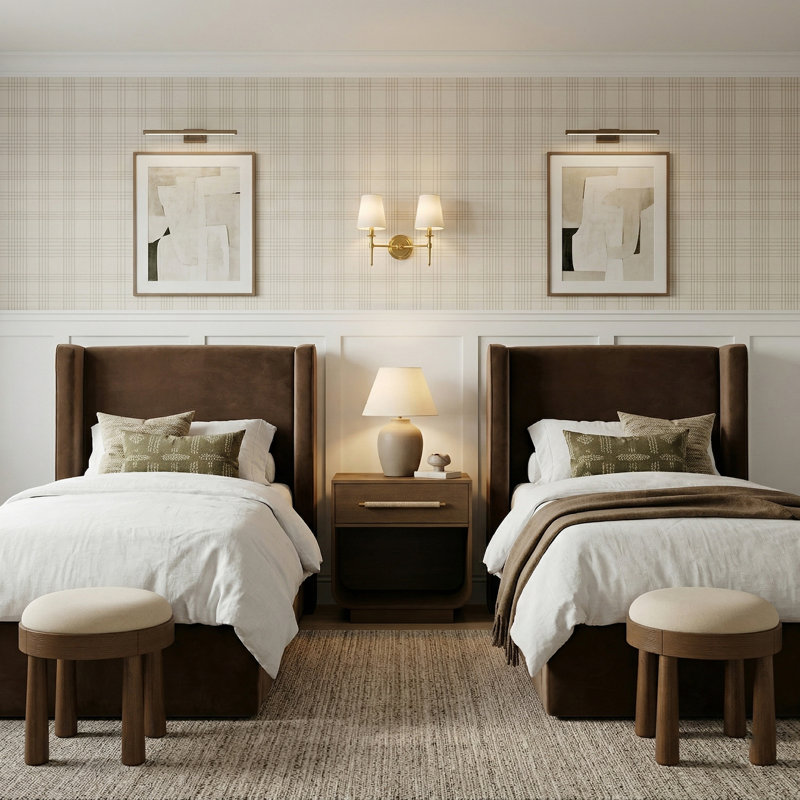 Kendall Wanaque Velvet Upholstered Bed, Twin, Brown Velvet