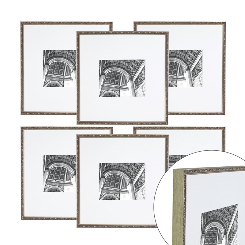 Cadre photo en bois - ensemble de 6, Argent, 4 po x 4 po