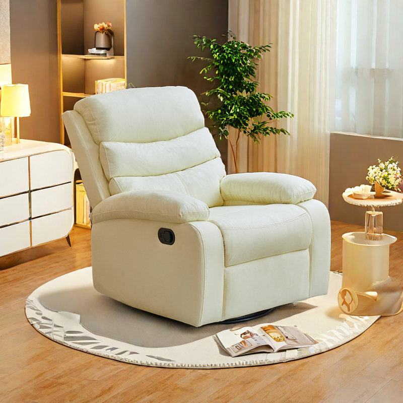 Theoni Faux Leather Swivel Recliner, Cream