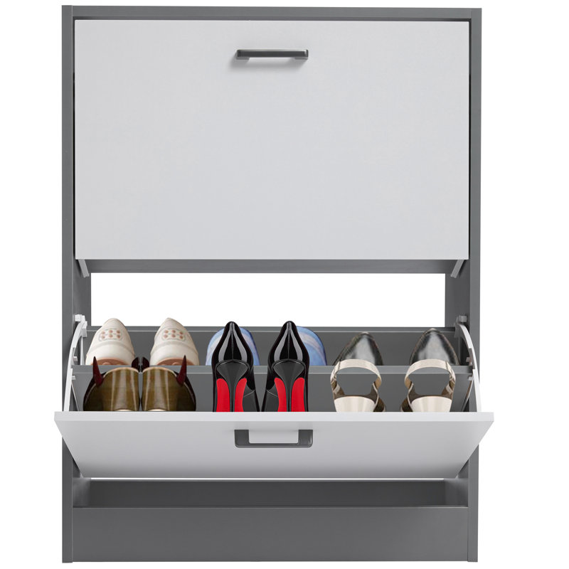 Blisswood 2 Drawer Shoe Storage Cabinet, Dark Grey/Silver Grey