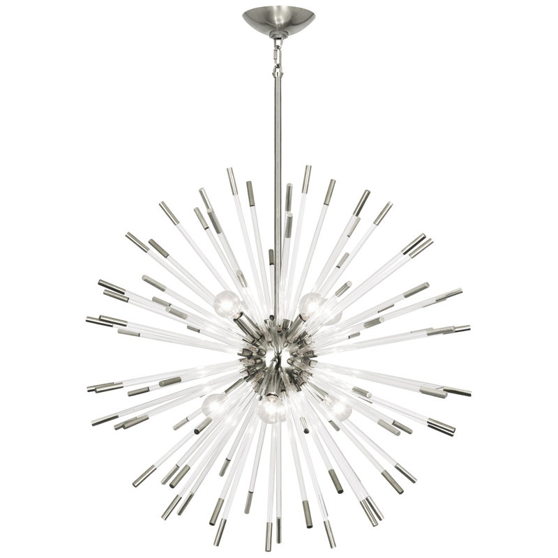 Lustre sphérique Spoutnik à 8 lumières avec accents en acrylique Andromeda, H 28 po x l 28 po x P 28 po, Nickel poli