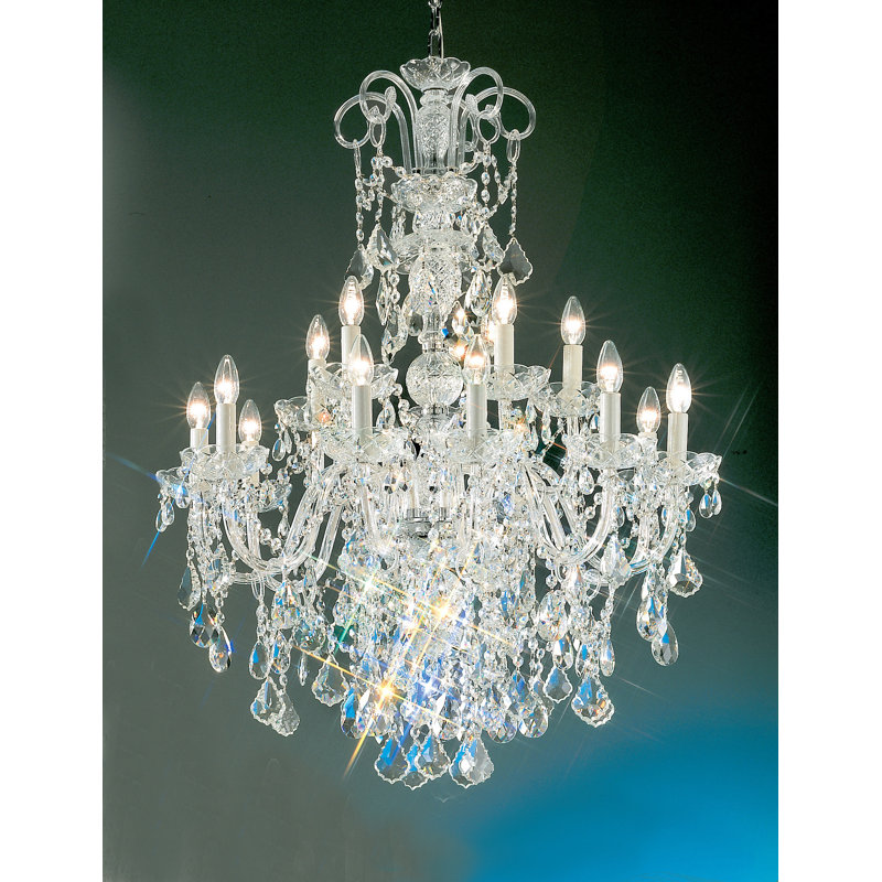 Lustre 15 lumières façon bougie Bohemia, Chrome, Crystalique