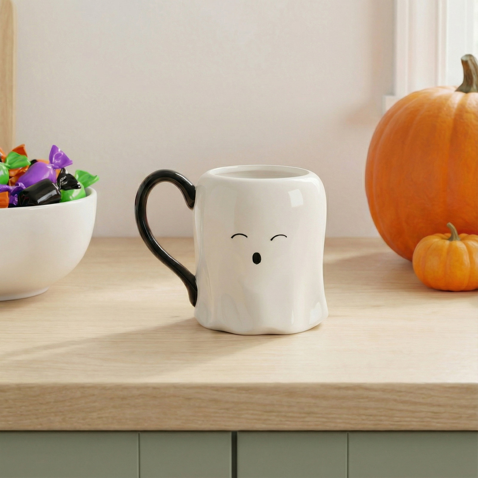 Ceramic Halloween Ghost Mug, Set Of 4