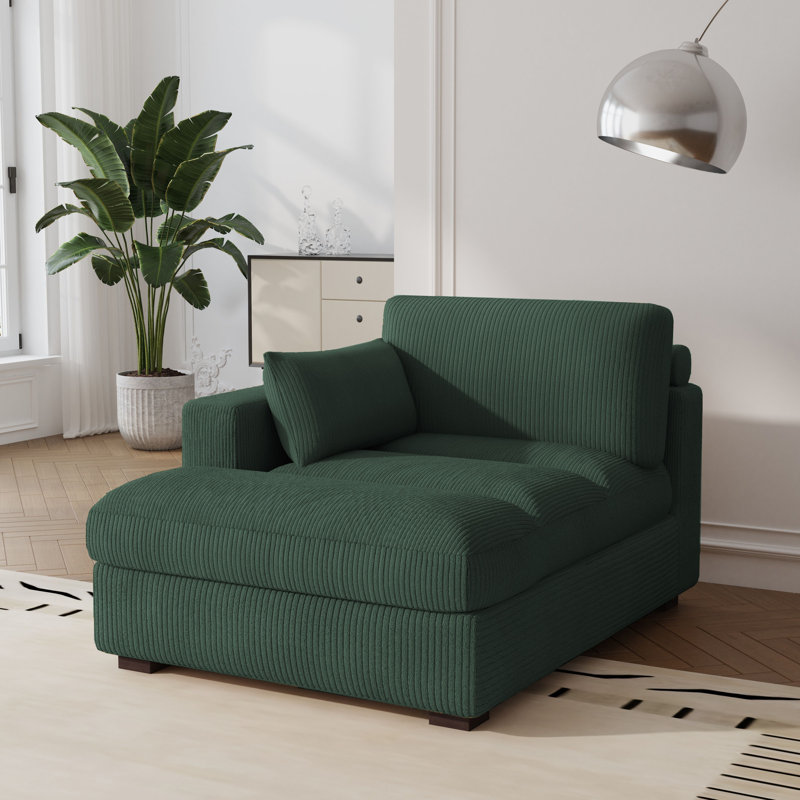 Chaise longue rembourrée avec coussin et pieds en bois massif l 42 po Stoneville, Left Hand Facing, Vert forêt