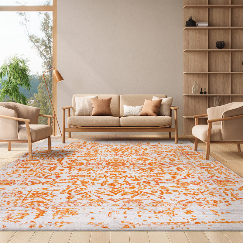 Tapis oriental crème / orange Felty, Rectangulaire 8 pi x 10 pi