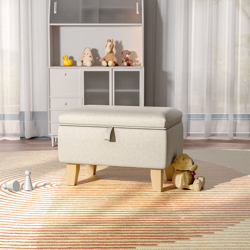 Artus 49cm Wide Rectangle No Pattern Ottoman with Storage, Cream