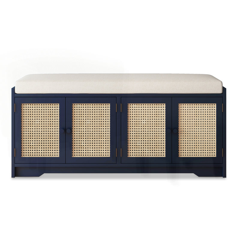 Rattan bench with storage cabinet