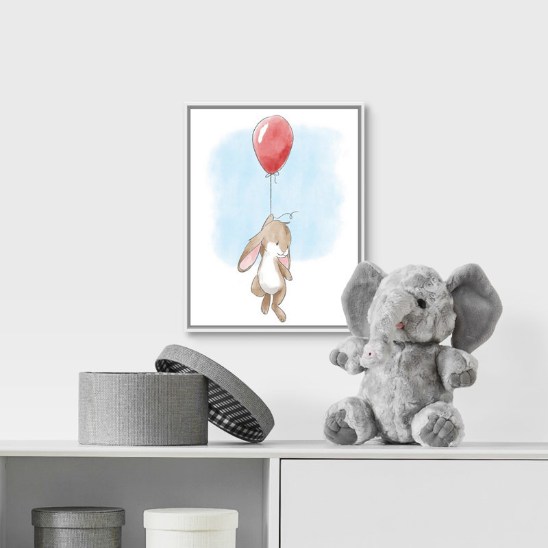 «Little Bunny and Balloon», impression, Cadre pour toile flottant blanc, H 14 po x l 11 po x P 1,75 po