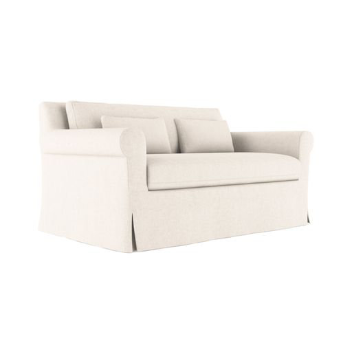 Ludlow Rolled-Arm Skirted Loveseat, Box Weave Linen Alabaster, 34" H x 60" W x 42" D, Weathered
