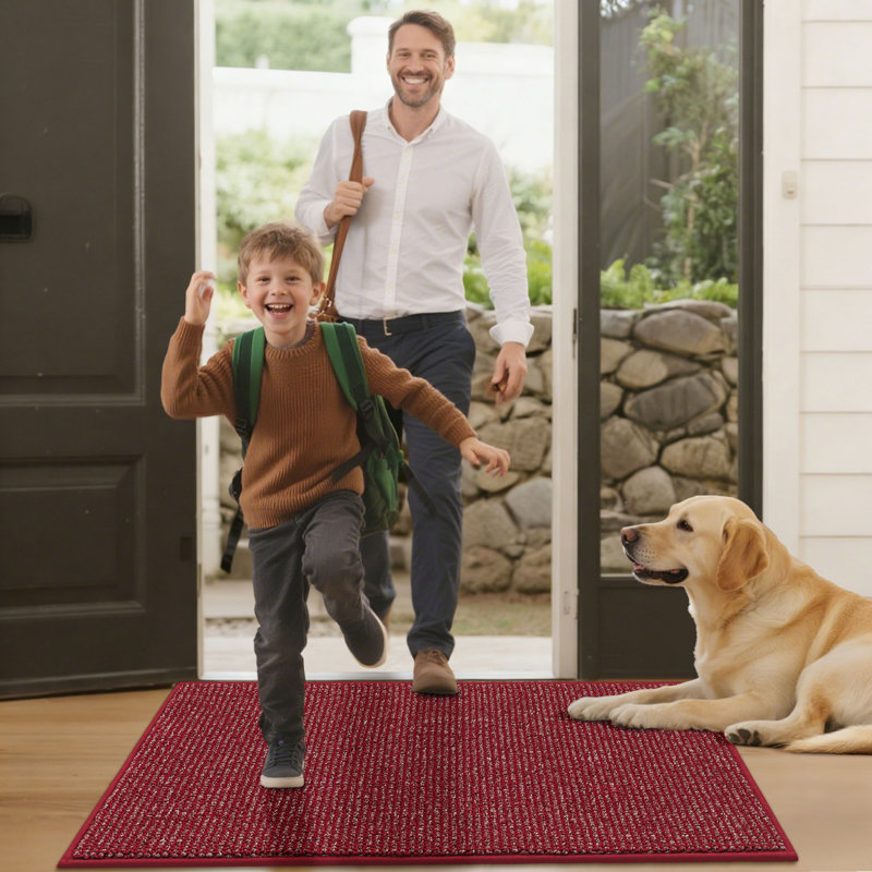 Bukvice Non-slip Washable Door Mat, 32" W x 48" L, Red