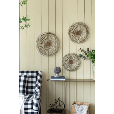Of 3 Iron Metal Disc Wall Ornaments, Design Featuring Classic Floral Center, Ideal For Above Desk, 20.5 Inches Three Piece Decor, And Medallion, , Wide