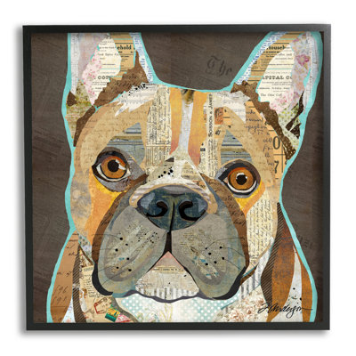 «Mixed Ephemera Animal French Bulldog» par Traci Anderson - cadre flottant, impression sur bois