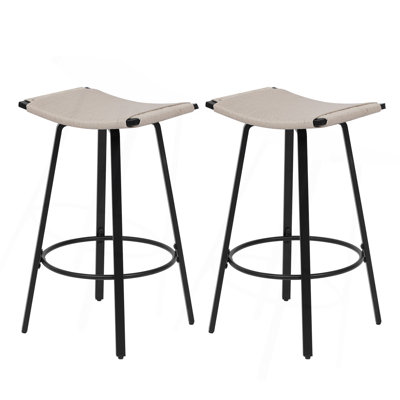 Counter Height Bar Stools Backless Handwoven Kitchen Dining Chairs With Round Footrest Set Of 2 PVC Weaving Pub Stool For Indoor & Outdoor (Black & Cr