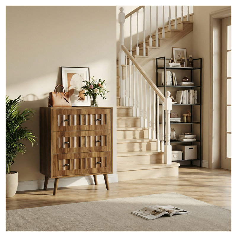 wayfair mid century modern dresser Solid Wood Dresser With 6 Drawers, Natural Solid Wood 6 Drawer Dresser For  Bedroom,55.2" Wide Mid Century Modern Dresser For Living Room, Bedroom,