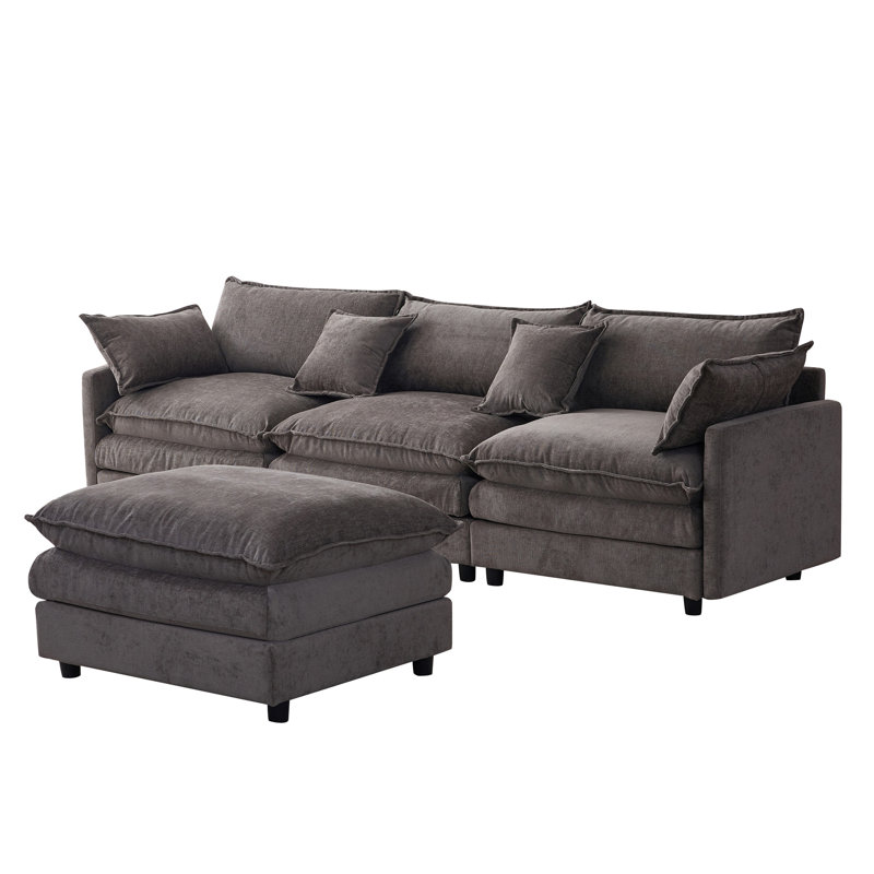 105" Modular Sectional Couch, Gray Chenille