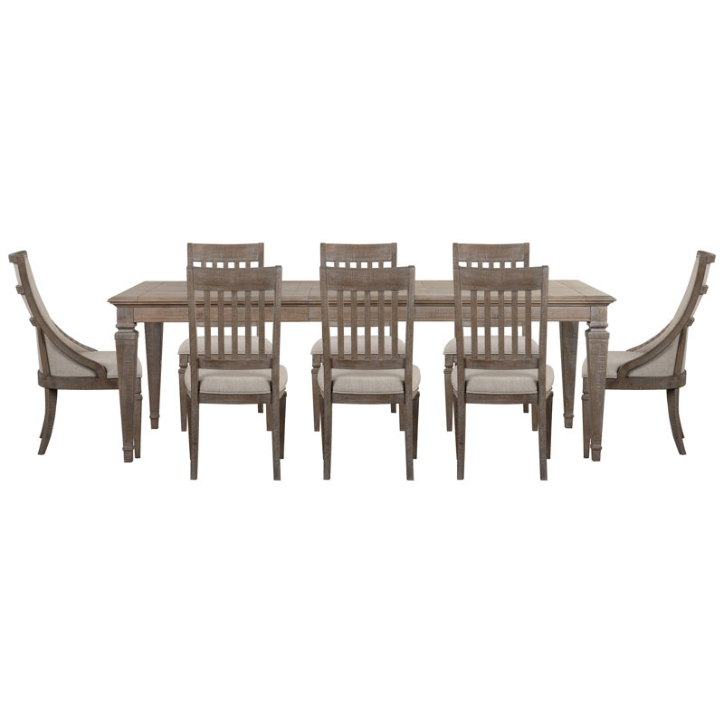 Geisler Extendable Rectangular Dining Table With 6 Side Chairs And 2 Arm Chairs, 9 Pcs: Table, 6 Side Chairs, 2 Armchairs