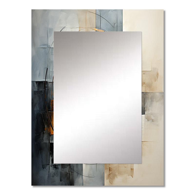 Gold Grey Gleaming Geometry VI - Abstract Collages Decorative Mirror, Gold Wall Mirror, Printed Metal Art, 32" x 24"