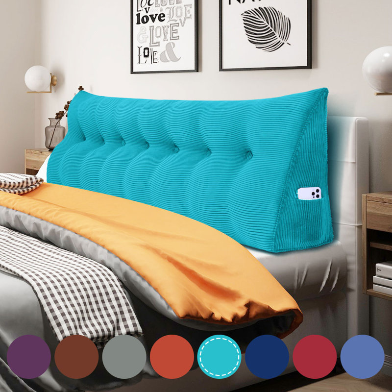 Sit-up Back Comfort Large Triangular Headboard Reading Wedge Backrest Pillow for King Bed or Daybed Compression, Sky Blue