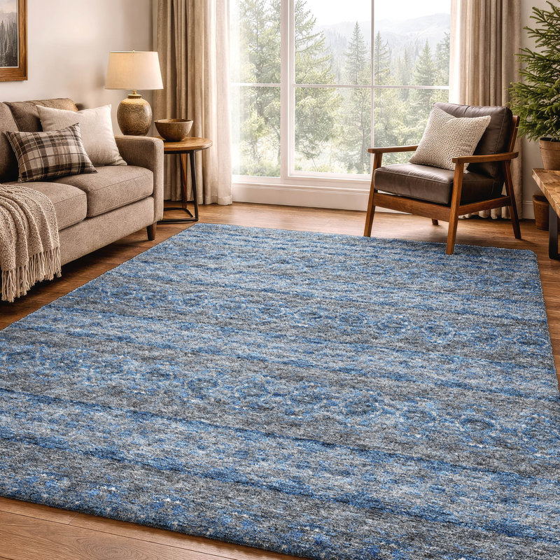 Tapis bohème de qualité supérieure lavable à la machine Dream Shag ADS615, Marine, 3' x 5'