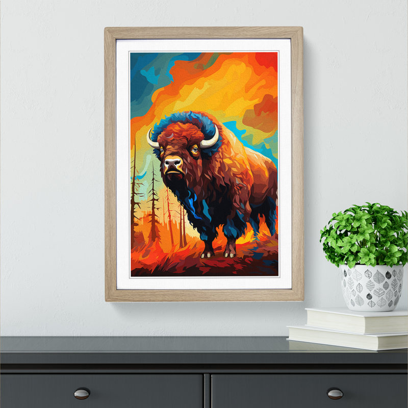 Bison Orphism - Framed Print, 64cm H x 46cm W x 2cm D, Oak Framed