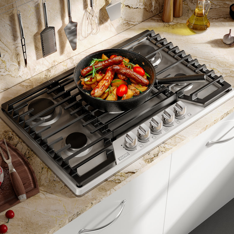 "30 In. 5 Burners Recessed Natural Gas Cooktop In Stainless Steel With Lp Convertible - 18k Btu Kitchen Stove"