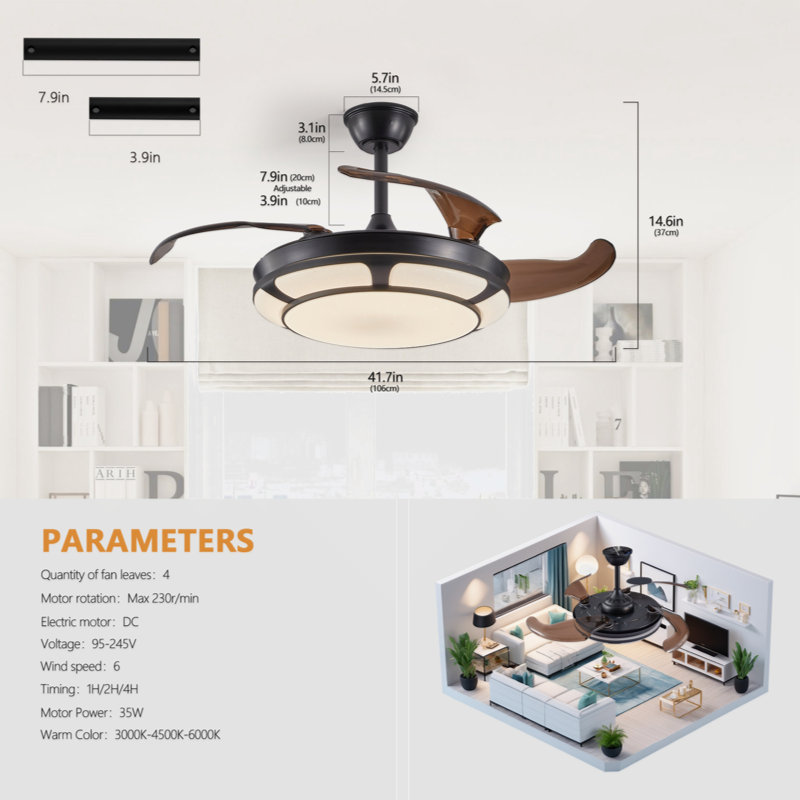 Ventilateur de plafond 18,1 po avec lumières DEL Kymiere