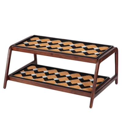Premium Solid Wood Boot Tray Stand with Natural Coir Mat - Entryway & Mudroom Shoe Organizer