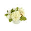 Hydrangea Holiday Arrangement with Magnolia Leaves, Bows and Ornaments in Vase