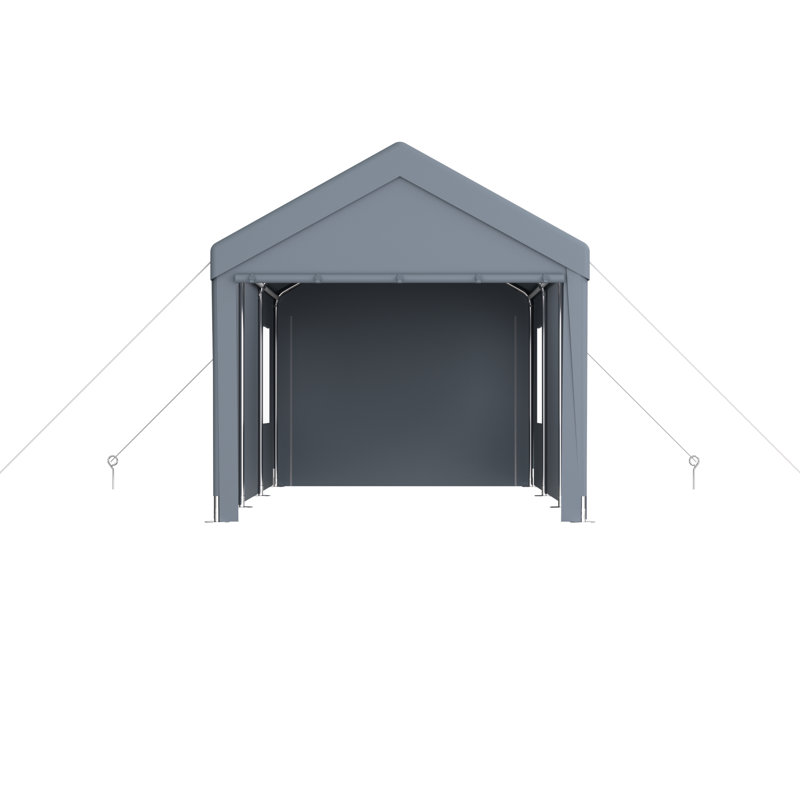 Abri de voiture portable à structure robuste 3 m x 6 m, 2 portes, 4 fenêtres d'aération, gris, pour usage extérieur et rangement. Construction renforcée, 3 m x 6 m, avec auvent pour véhicules.