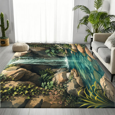 Tapis réaliste cascade, scène d'eau naturelle sereine, tapis de protection antidérapant, décoration intérieure vibrante pour salon, chambre à coucher, bureau, appartement