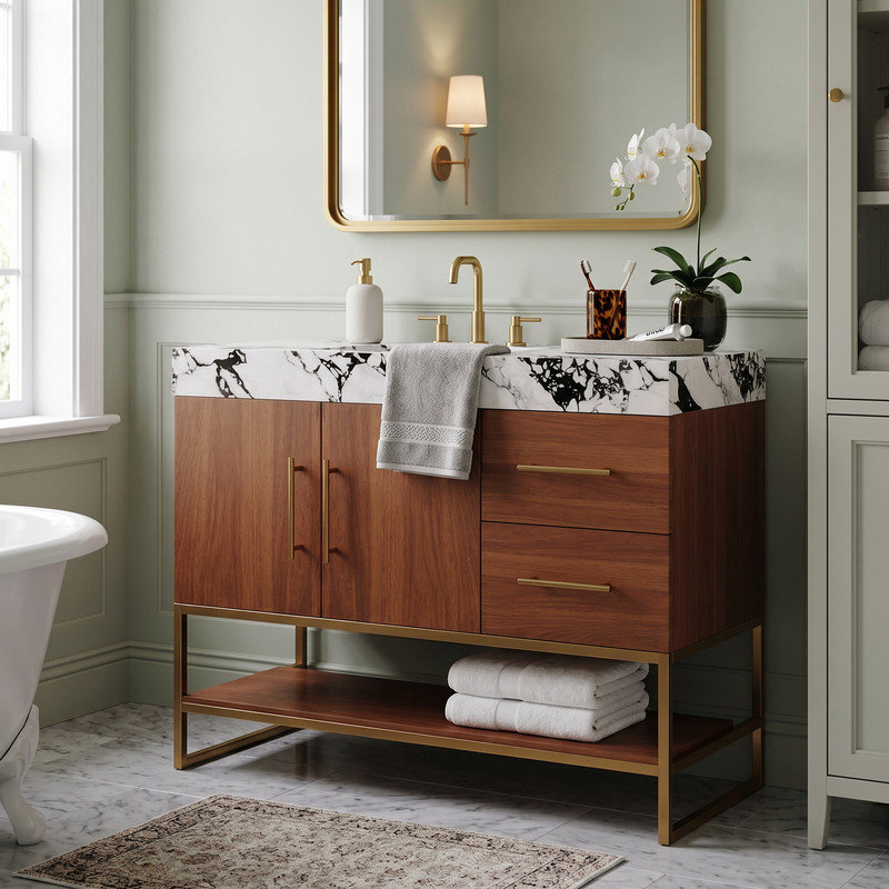 Ensemble de vanité moderne de 91 cm (36 po) avec comptoir en pierre frittée et lavabo en céramique intégrée, Noir, Noir