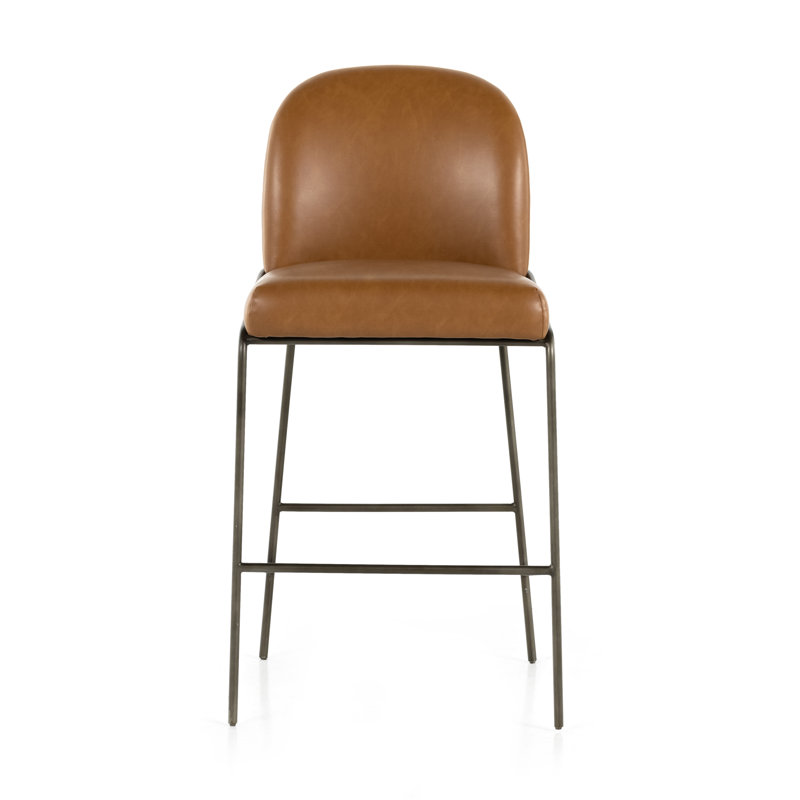 Astrud Upholstered Stool with Metal Frame, Faux Leather Butterscotch/Camel, Counter Stool (25" Seat Height)