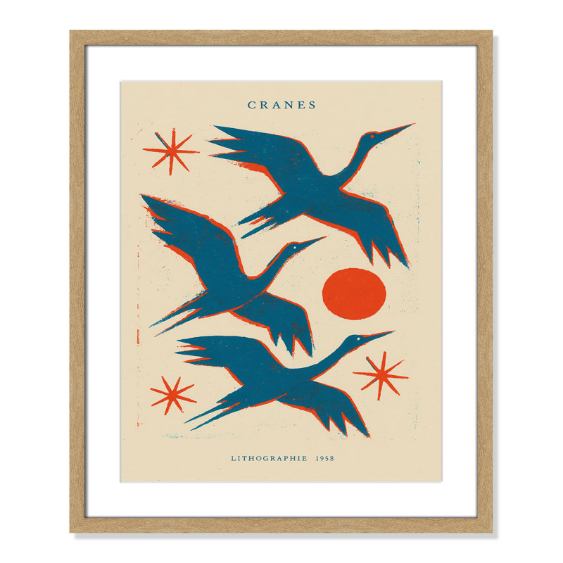 «Cranes» par Treechild, L 21,5 po x H 25,5 po, Matted Print, Naturel
