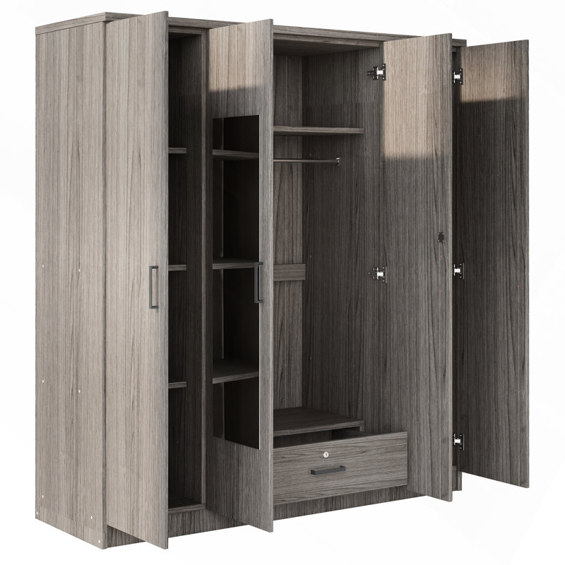 Armoire à miroir 4 portes avec tablettes, Gris