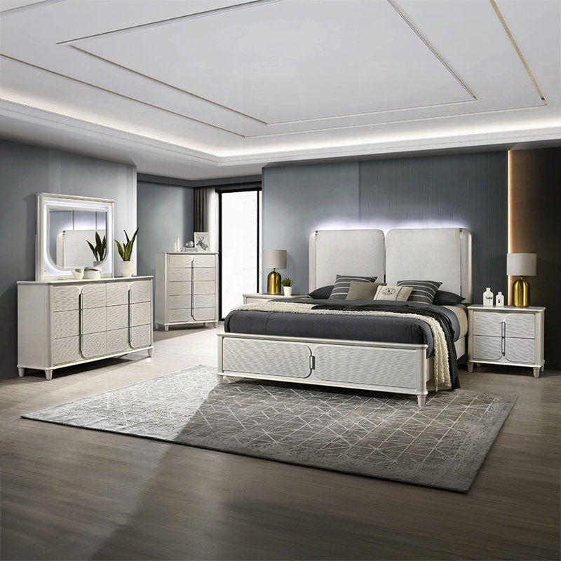 Ensemble de meubles de chambre à coucher en bois de luxe à 2 tiroirs Pearl