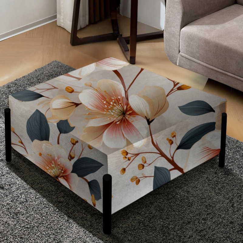 Motif floral rose et beige - Grand repose-pieds carré floral