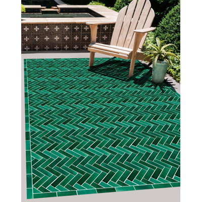 Rhuary Rectangle Geometric Vinyl Area Rug